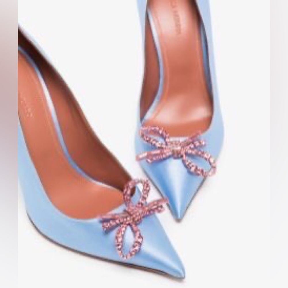 New AMINA MUADDI Blue Rosie 95 Crystal Satin Pumps